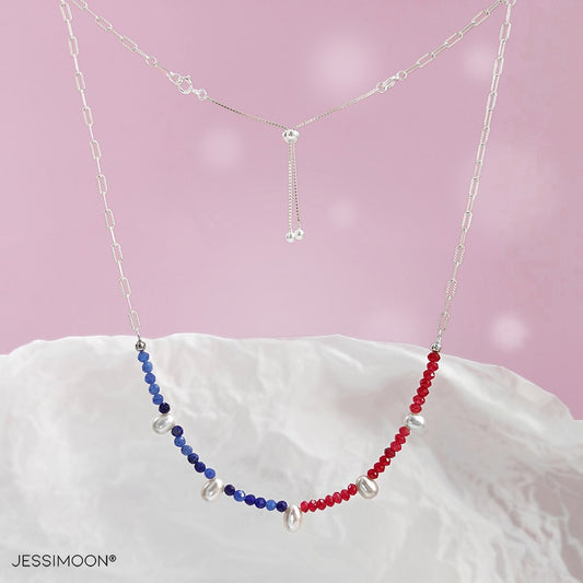 Sapphire Beads, Ruby Beads and Pear Pearls Multiway Bracelet⇄Necklace