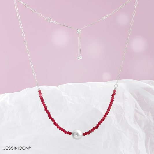 Ruby Beads and 10mm Oval Pearl Multiway Bracelet⇄Necklace