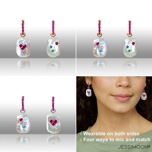 Dopamine Heart Ruby, Sapphire & Baroque Pearl Hoop Earrings