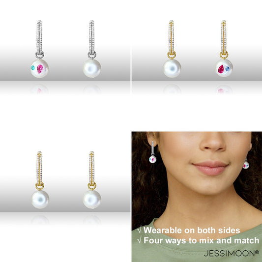 Dopamine Pear Ruby, Spinel & 10.5mm Pearl Hoop Earrings