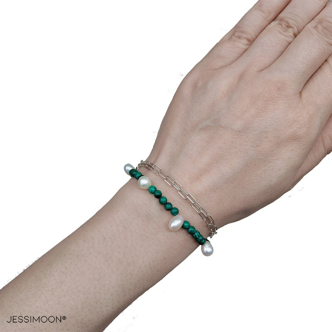 Green Malachite Beads and Pear Pearls Multiway Bracelet⇄Necklace