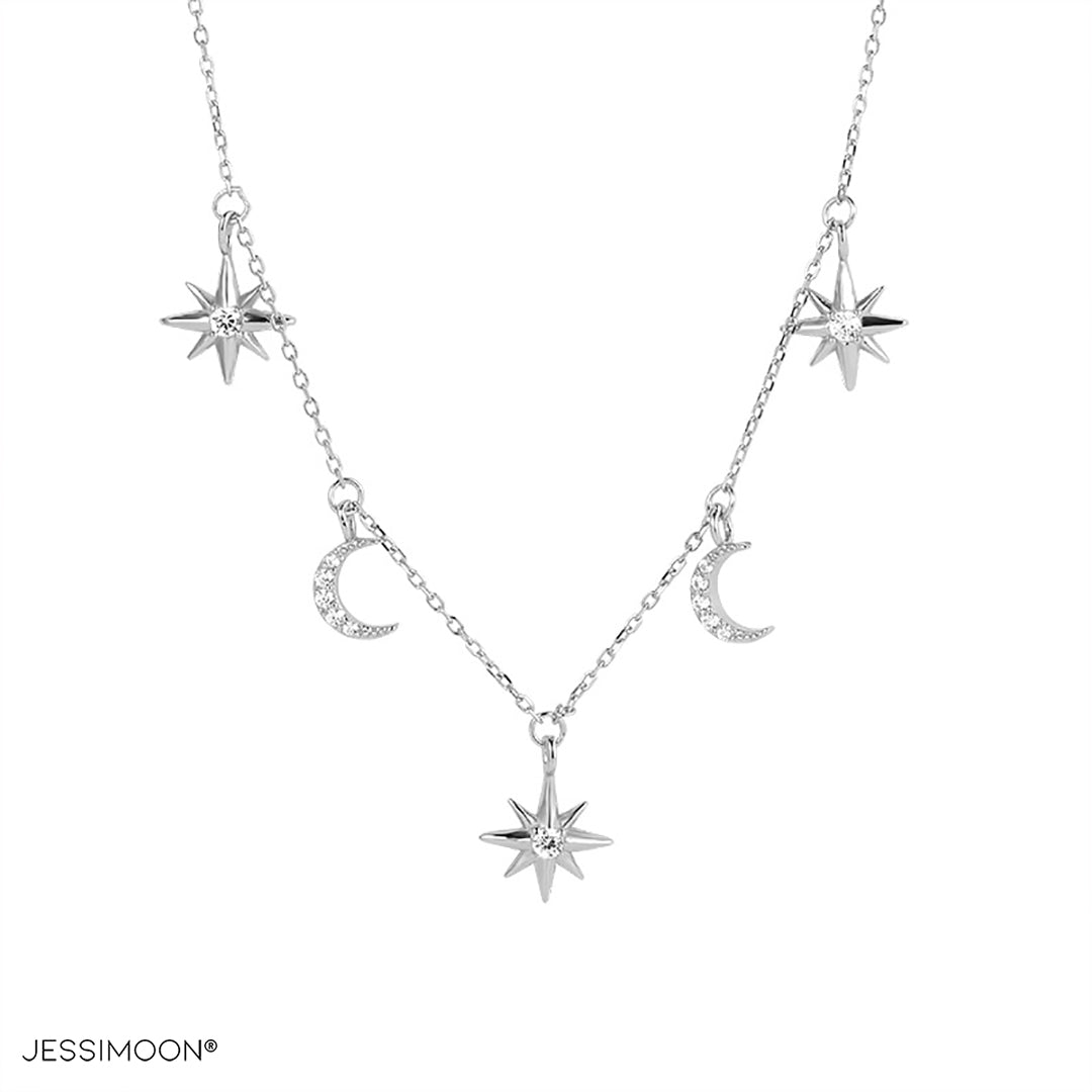 Moon & Star CZ Choker, 30-41cm Adjustable