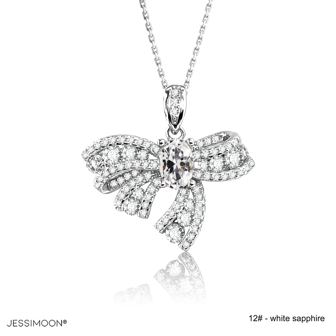 4*6mm Red Ruby Luxury Bow Pendant Necklace, 12 Birthstone Options, 10.5"-20" Adjustable