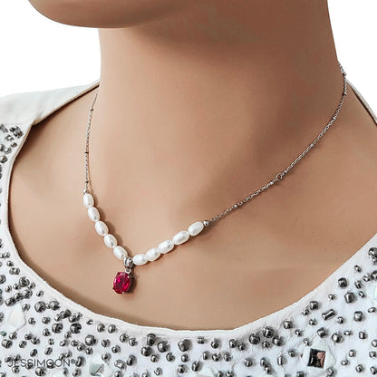 7*9mm Oval Sapphire/Ruby Minimalist Pendant Multiway Necklace⇄Bracelet