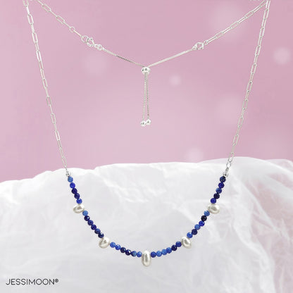 Blue Sapphire Beads and Pear Pearls Multiway Bracelet⇄Necklace