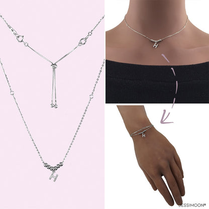 Initial CZ Pendant Multiway Necklace⇄Bracelet