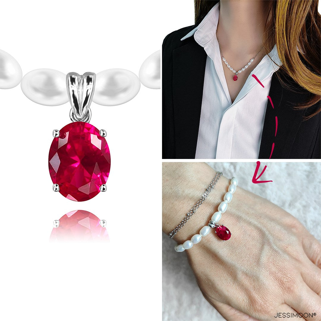 7*9mm Oval Sapphire/Ruby Minimalist Pendant Multiway Necklace⇄Bracelet