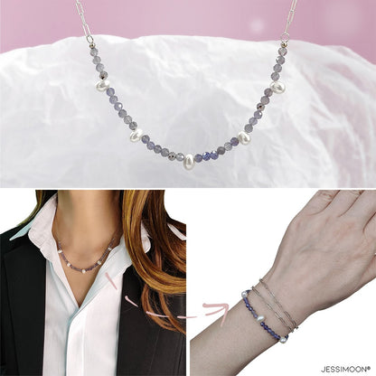 Iolite Beads and Pear Pearls Multiway Bracelet⇄Necklace