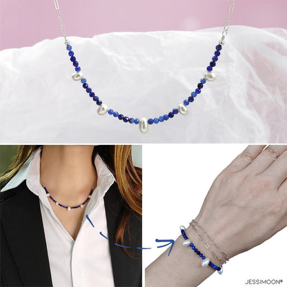 Blue Sapphire Beads and Pear Pearls Multiway Bracelet⇄Necklace