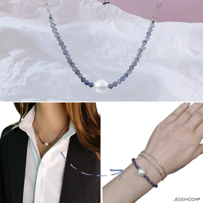 Iolite Beads and 10mm Oval Pearl Multiway Bracelet⇄Necklace