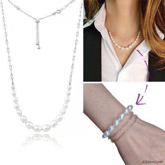 4-8mm Graduated Oval Pearls Multiway Bracelet⇄Necklace, Also a Solution for Hoops