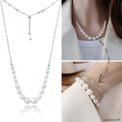 6-10mm Graduated Oval Pearls Multiway Bracelet⇄Necklace, Also a Solution for Hoops