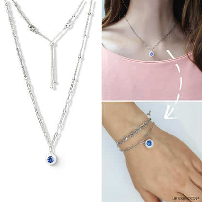 9.5mm Pearl Embedded With 1 c.t. Birthstone Pendant Multiway Necklace⇄Bracelet