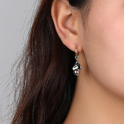 Baroque Pearl Shape Silver Dangle Hoops