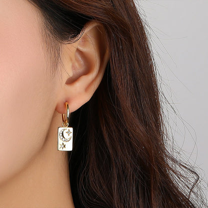 Moon & Star Dangle Hoops with CZ Stones