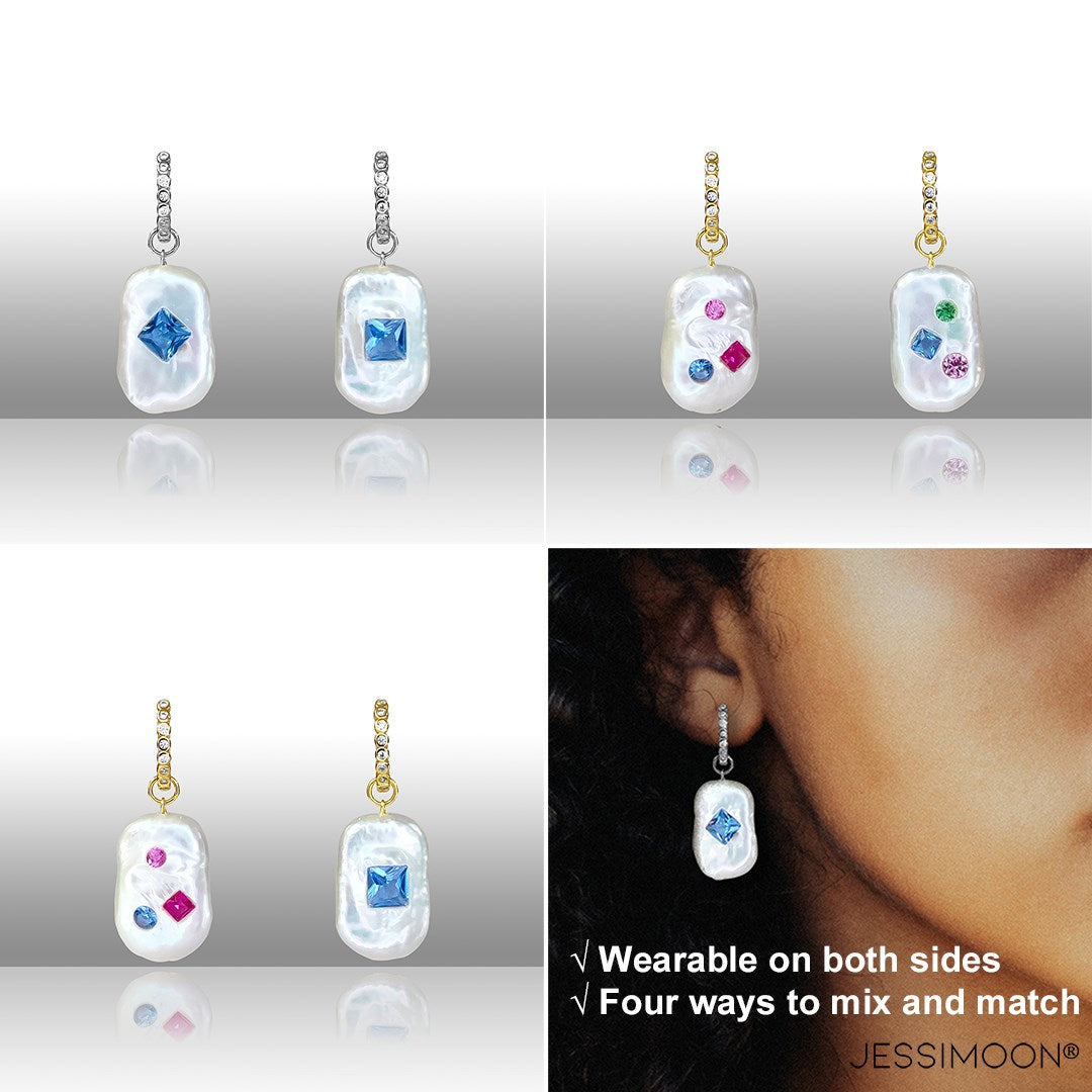 Dopamine Blue Spinel, Sapphire & Baroque Pearl Hoop Earrings