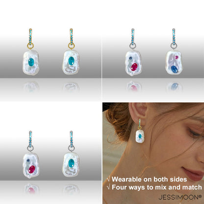 Dopamine Paraiba Color Crystal, Sapphire & Baroque Pearl Hoops