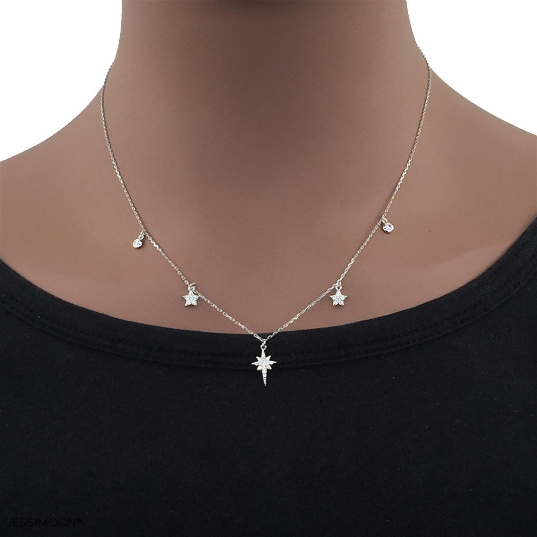 North Star Dainty Necklace with Micro Paved CZ