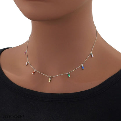 Multicolor Rectangular zircon Dainty Choker