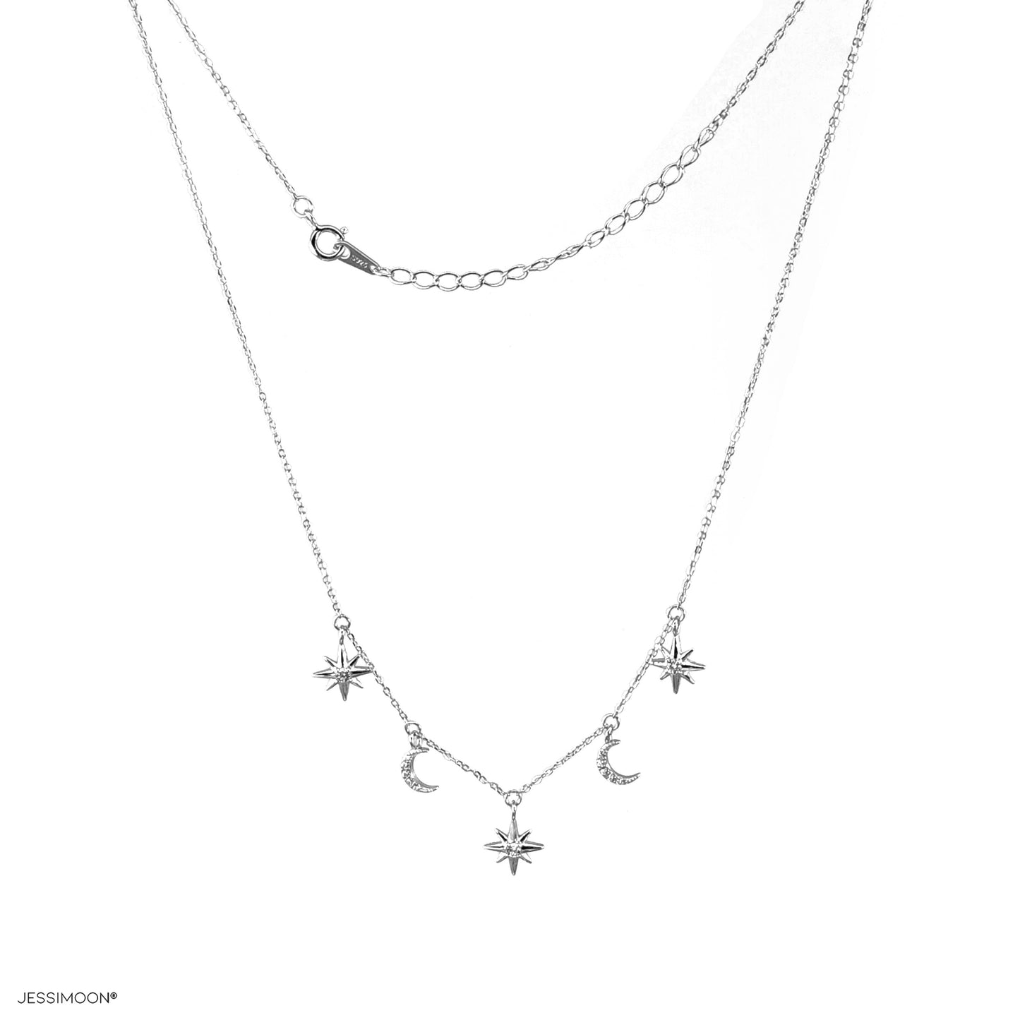 Moon & Star CZ Choker, 30-41cm Adjustable