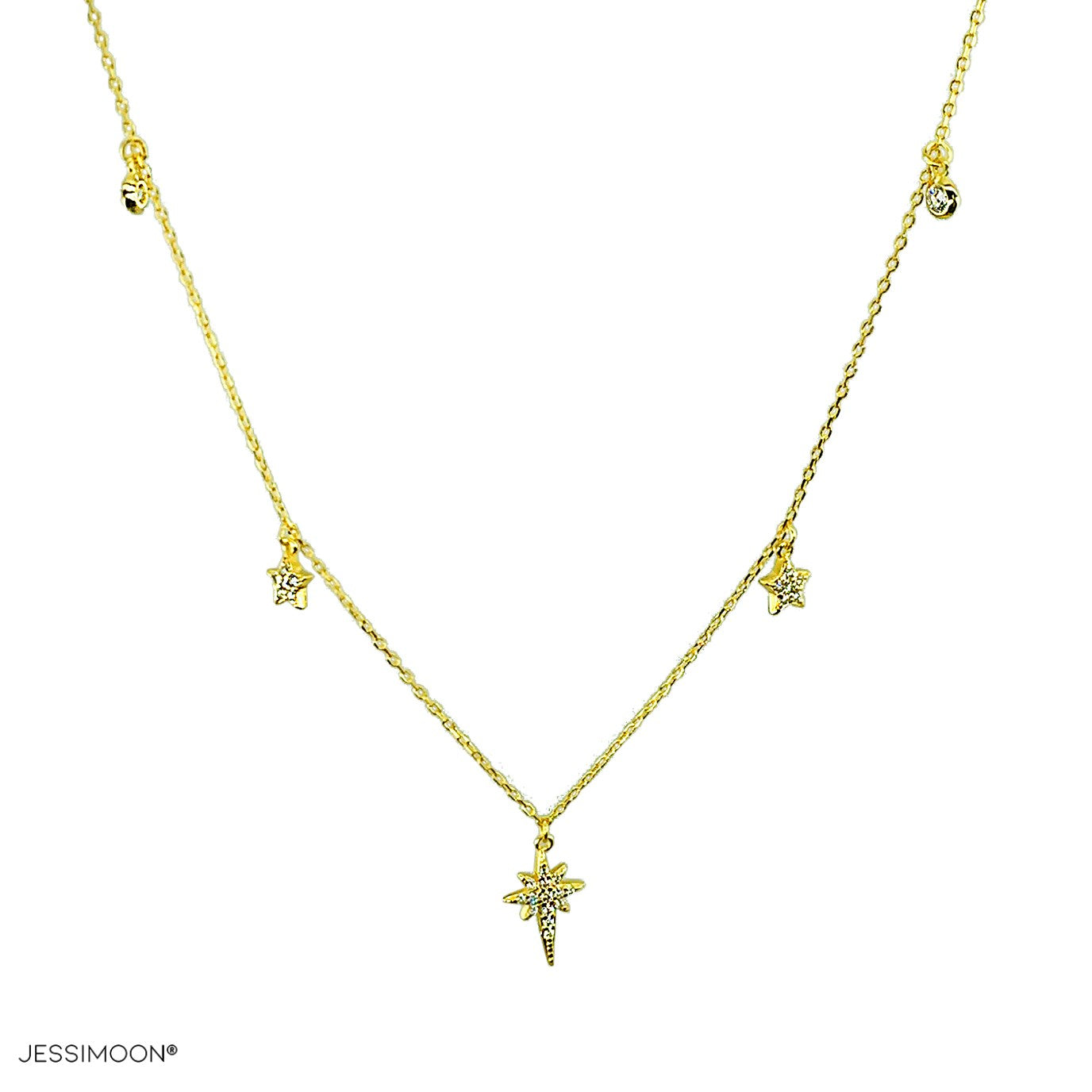 North Star Dainty Necklace with Micro Paved CZ