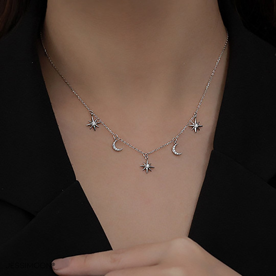 Moon & Star CZ Choker, 30-41cm Adjustable