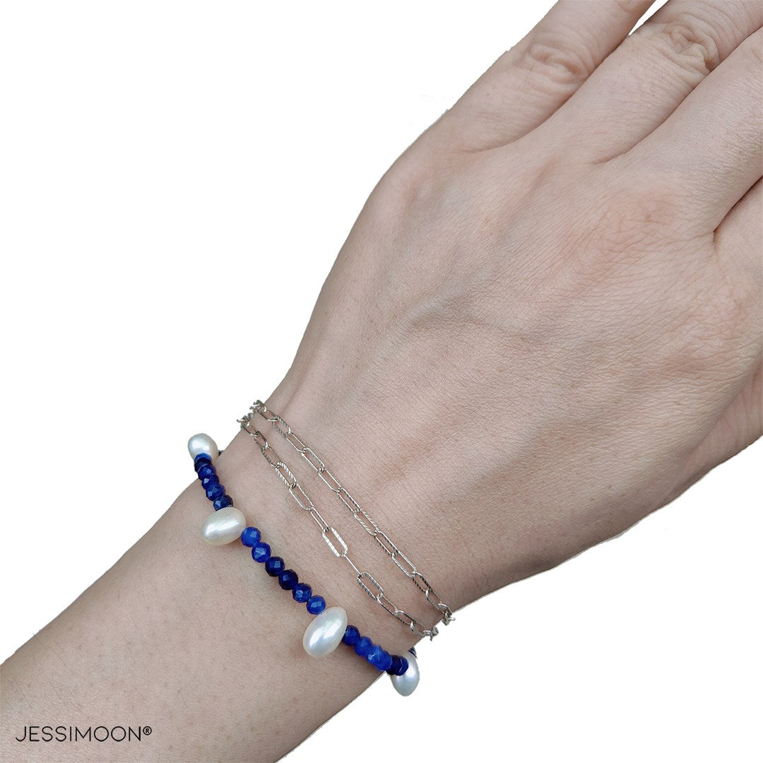 Blue Sapphire Beads and Pear Pearls Multiway Bracelet⇄Necklace