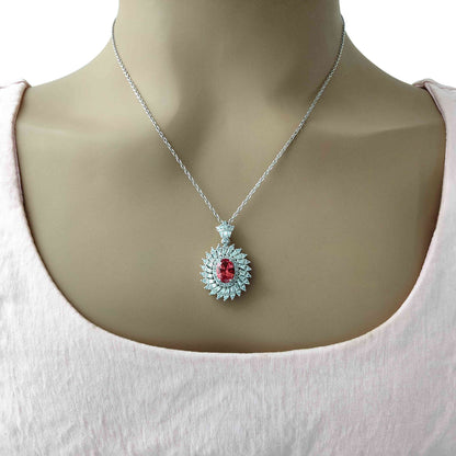 6*8mm Padparadscha Sapphire Pendant Necklace, 12 Birthstone Options, 10.5"-20" Adjustable