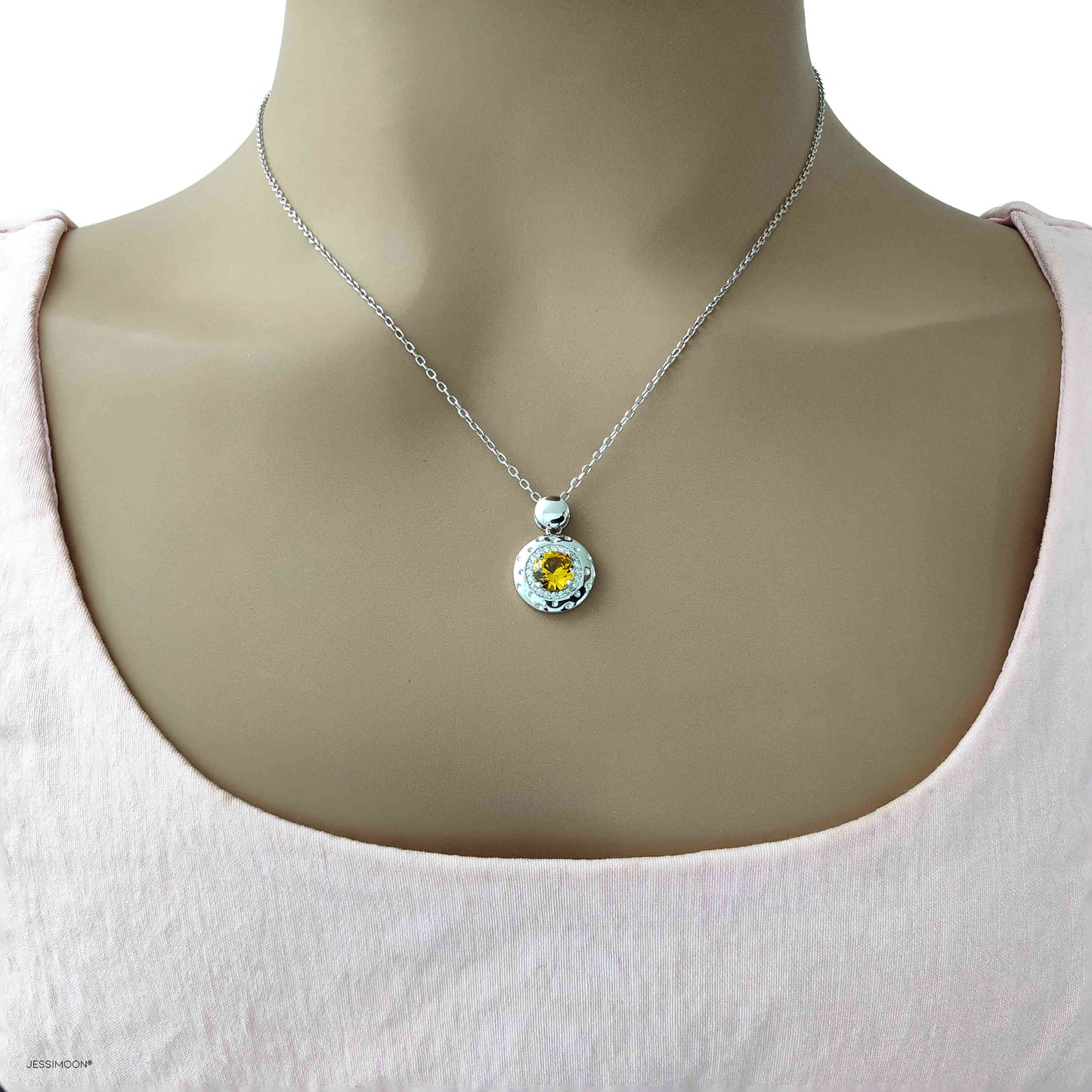 6mm Yellow Sapphire Polka Dot Pendant Necklace, 12 Birthstone Options, 10.5"-20" Adjustable