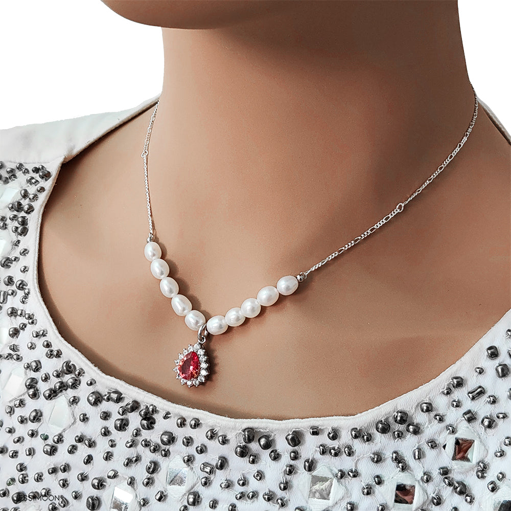 7*9mm Pear Sapphire/Ruby Halo Pendant Multiway Necklace⇄Bracelet