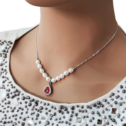 7*9mm Pear Sapphire/Ruby Halo Pendant Multiway Necklace⇄Bracelet