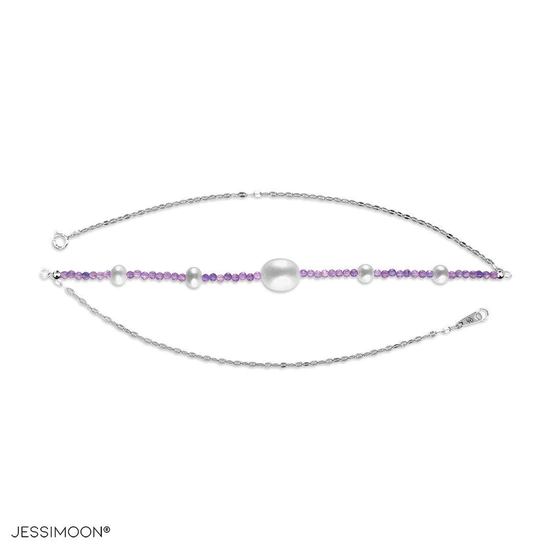 Tiny Amethyst Beads and 6-10mm Pearls Multiway Bracelet⇄Necklace