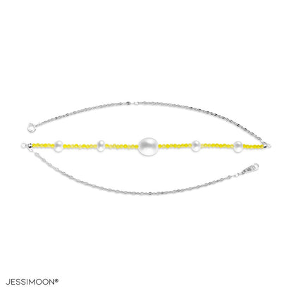 Tiny Yellow Chalcedony Beads and 6-10mm Pearls Multiway Bracelet⇄Necklace