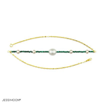 Tiny Malachite Beads and 6-10mm Pearls Multiway Bracelet⇄Necklace