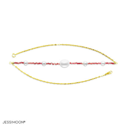 Tiny Ruby Beads and 6-10mm Pearls Multiway Bracelet⇄Necklace