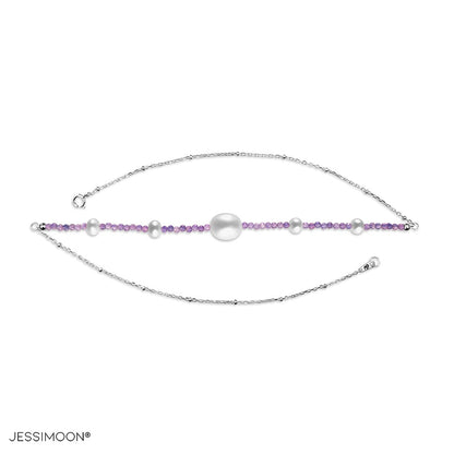 Tiny Amethyst Beads and 6-10mm Pearls Multiway Bracelet⇄Necklace