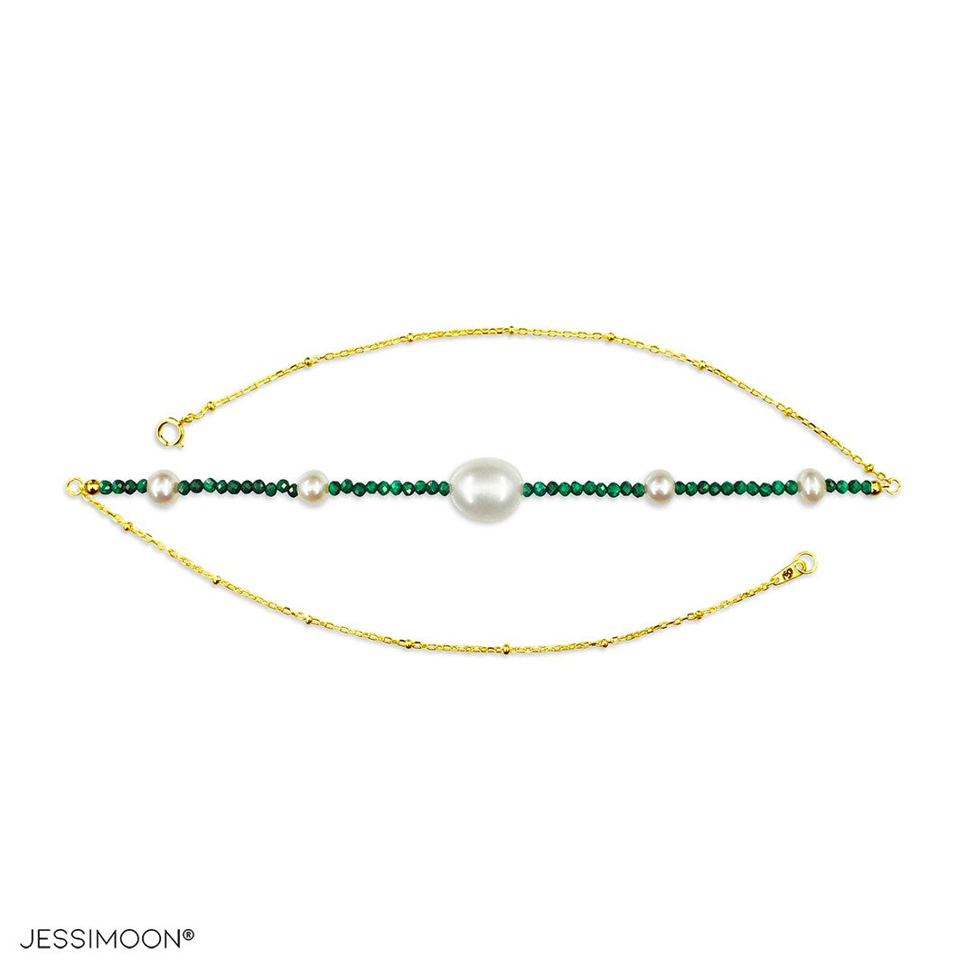 Tiny Malachite Beads and 6-10mm Pearls Multiway Bracelet⇄Necklace