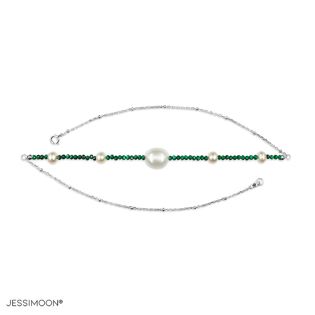 Tiny Malachite Beads and 6-10mm Pearls Multiway Bracelet⇄Necklace