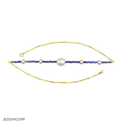 Tiny Blue Sapphire Beads and 6-10mm Pearls Multiway Bracelet⇄Necklace