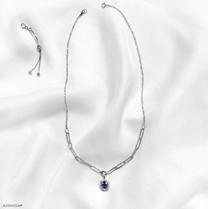 6*8mm Oval Sapphire/Ruby Halo Pendant Multiway Necklace⇄Bracelet