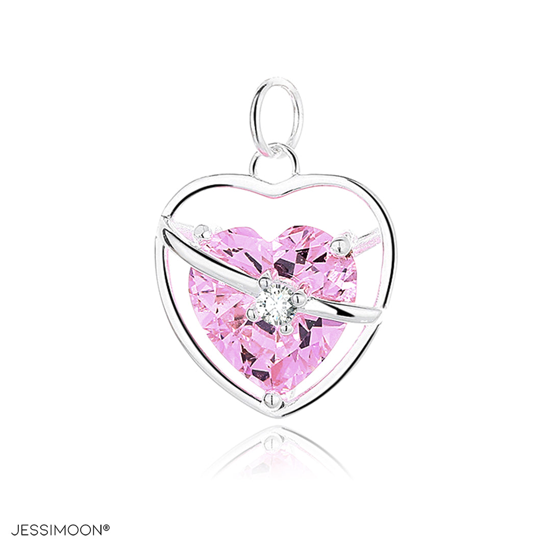 Pink Heart CZ Stones Charm, Large