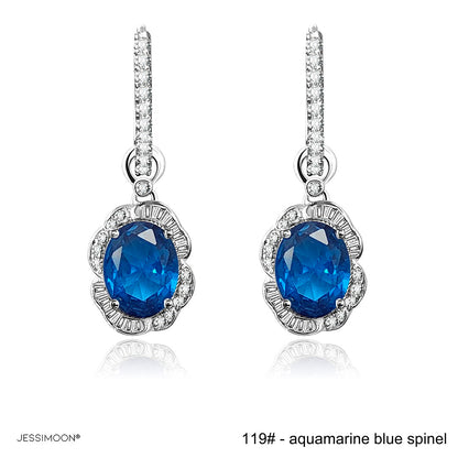 7*9mm Oval Sapphire/Ruby Floral Dangle Hoops