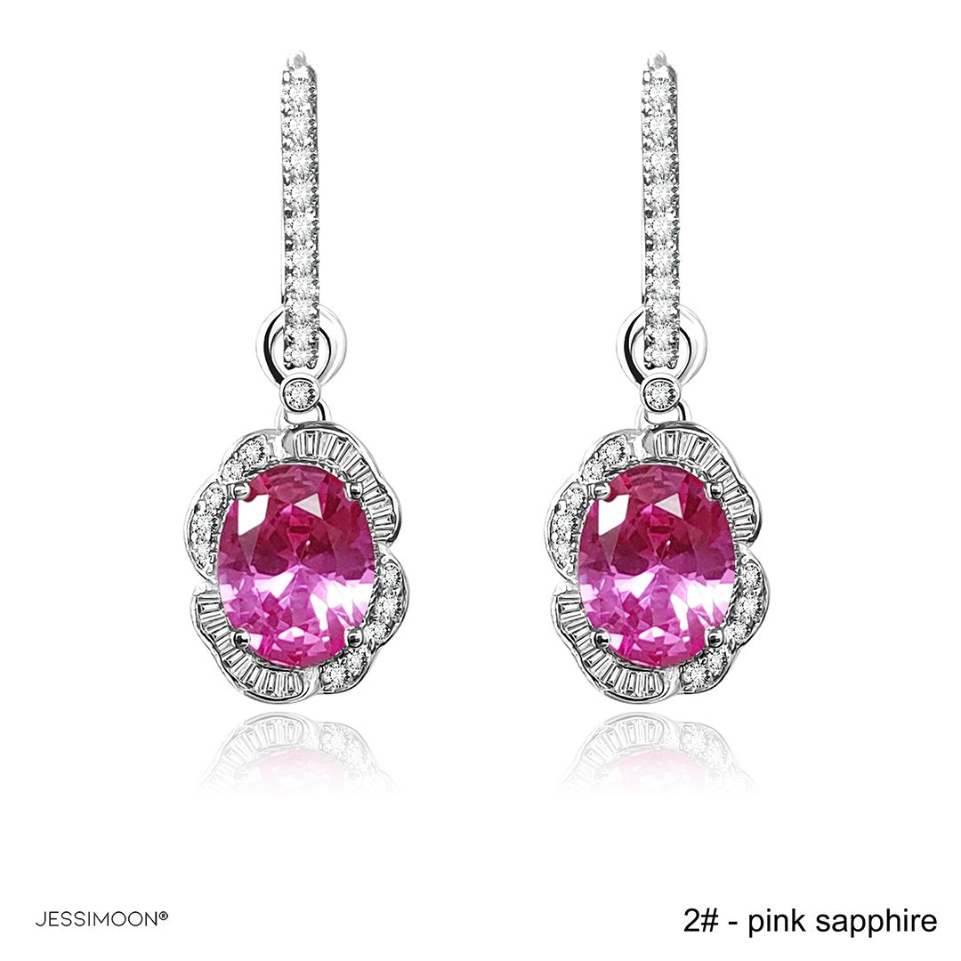 7*9mm Oval Sapphire/Ruby Floral Dangle Hoops
