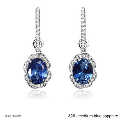 7*9mm Oval Sapphire/Ruby Floral Dangle Hoops