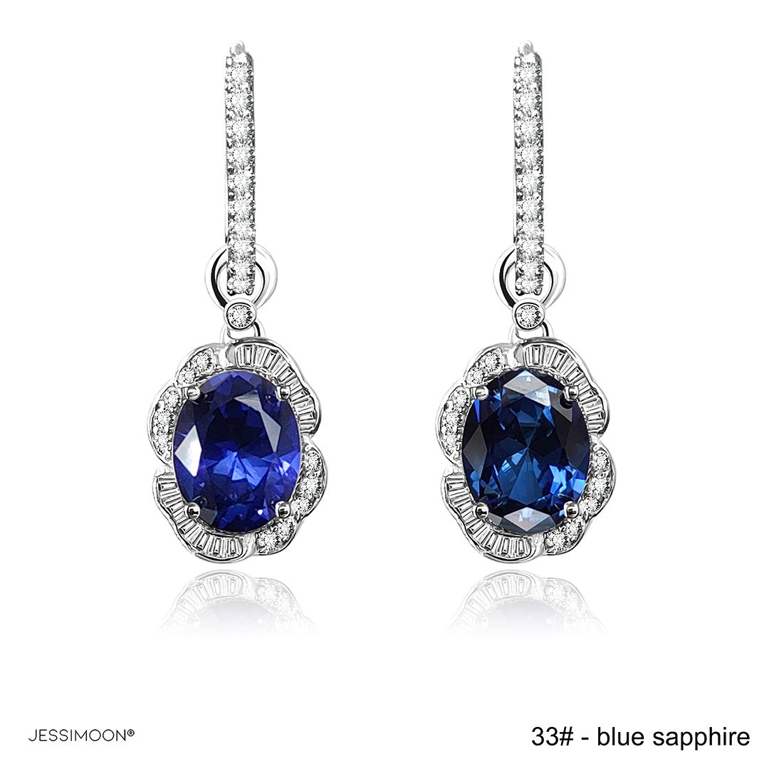 7*9mm Oval Sapphire/Ruby Floral Dangle Hoops