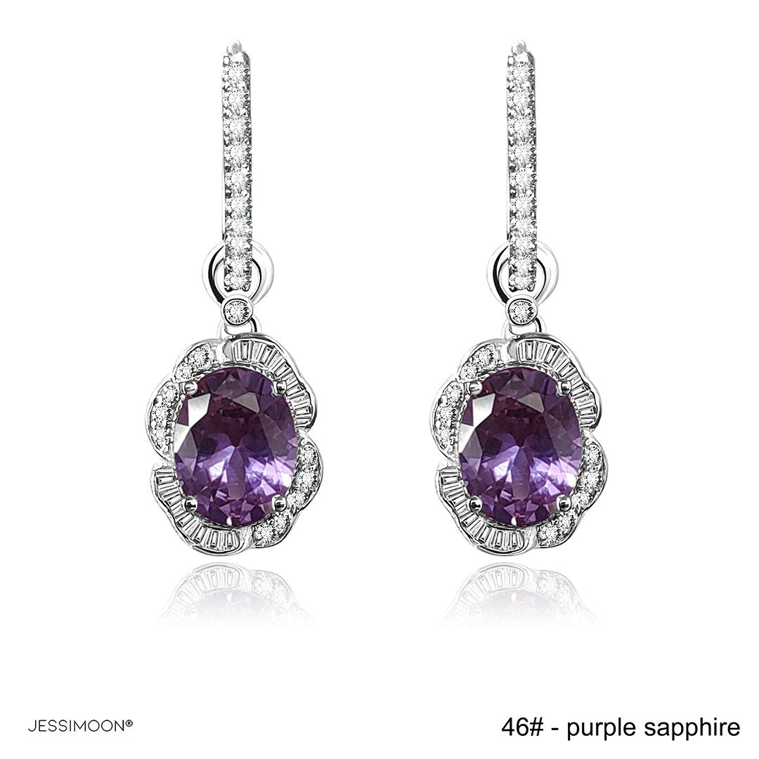 7*9mm Oval Sapphire/Ruby Floral Dangle Hoops