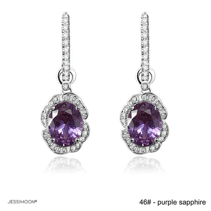 7*9mm Oval Sapphire/Ruby Floral Dangle Hoops