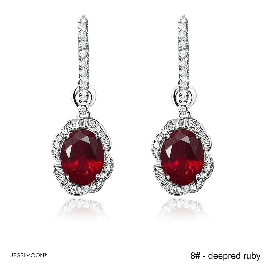 7*9mm Oval Sapphire/Ruby Floral Dangle Hoops