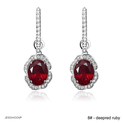 7*9mm Oval Sapphire/Ruby Floral Dangle Hoops