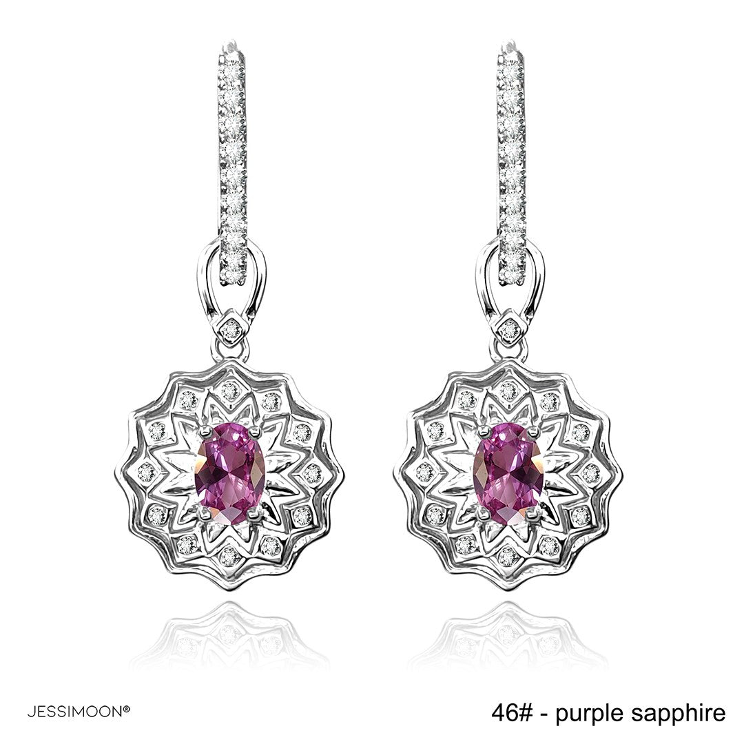 4*6mm Oval Sapphire/Ruby Sunflower Dangle Hoops